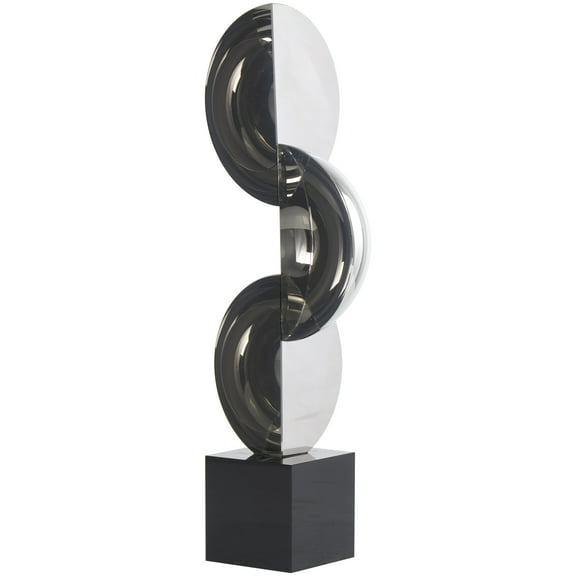 5" x 16" Dark Gray Crystal Quartered Stacked Orbs Geometric Sculpture with Square Black Base, by DecMode