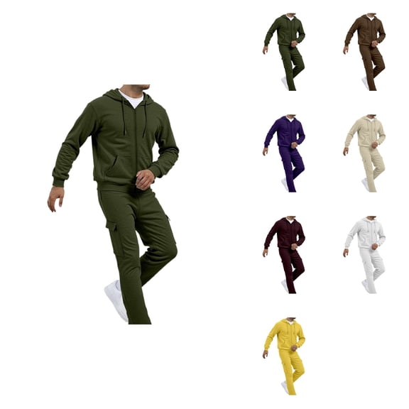 Men's Casual Solid Color 2-Piece Sweat Suit Set, Relaxed Fit Jogging Tracksuit for Spring Autumn Winter Outdoor Activities – Comfortable Daily Wear Outfit