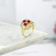 thumbnail image 4 of Gem Stone King 18K Yellow Gold Plated Silver Heart Red Created Ruby 3-Stone Ring for Women (1.22 Cttw, Heart Shape 4MM, Gemstone July Birthstone, Size 8), 4 of 4