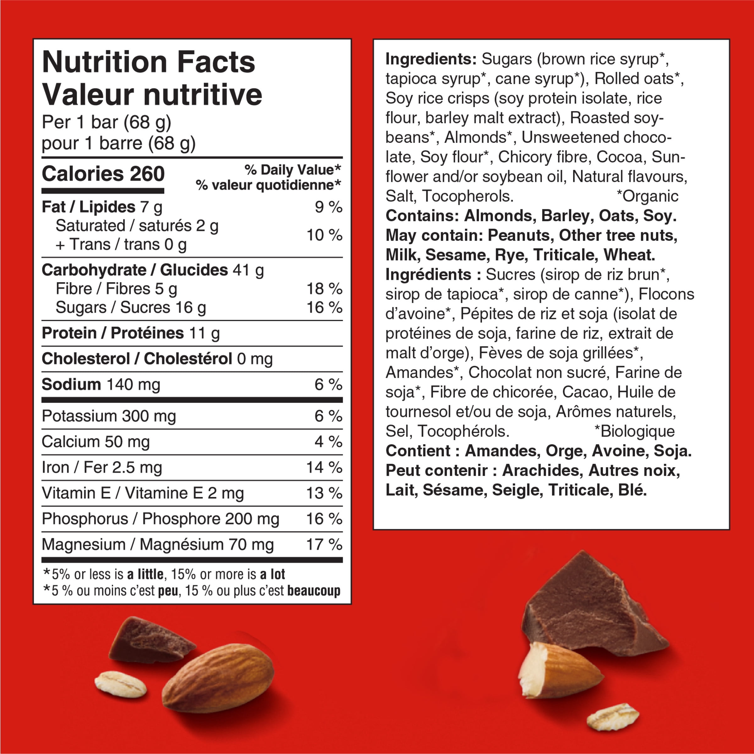 Barres énergétiques CLIF BAR Fondant au chocolat et amandes, teneur élevée en protéines, contiennent 70 % d’ingrédients biologiques,  (Emballage de 10) 680 g