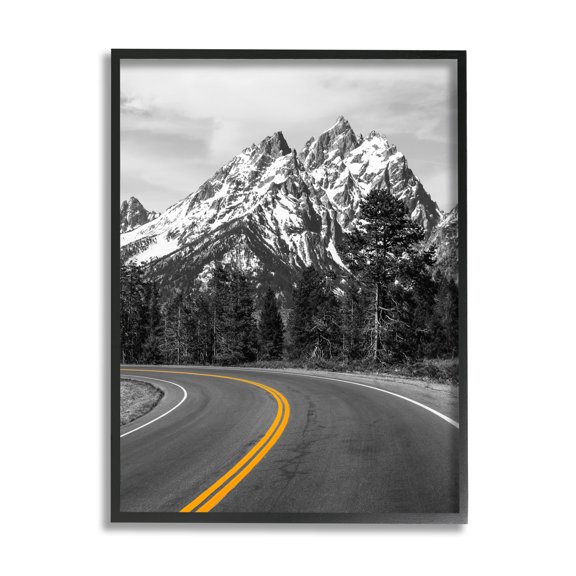 Stupell Industries Mountain Highway Road Landscape Painting Black Framed Art Print Wall Art, 24 x 30