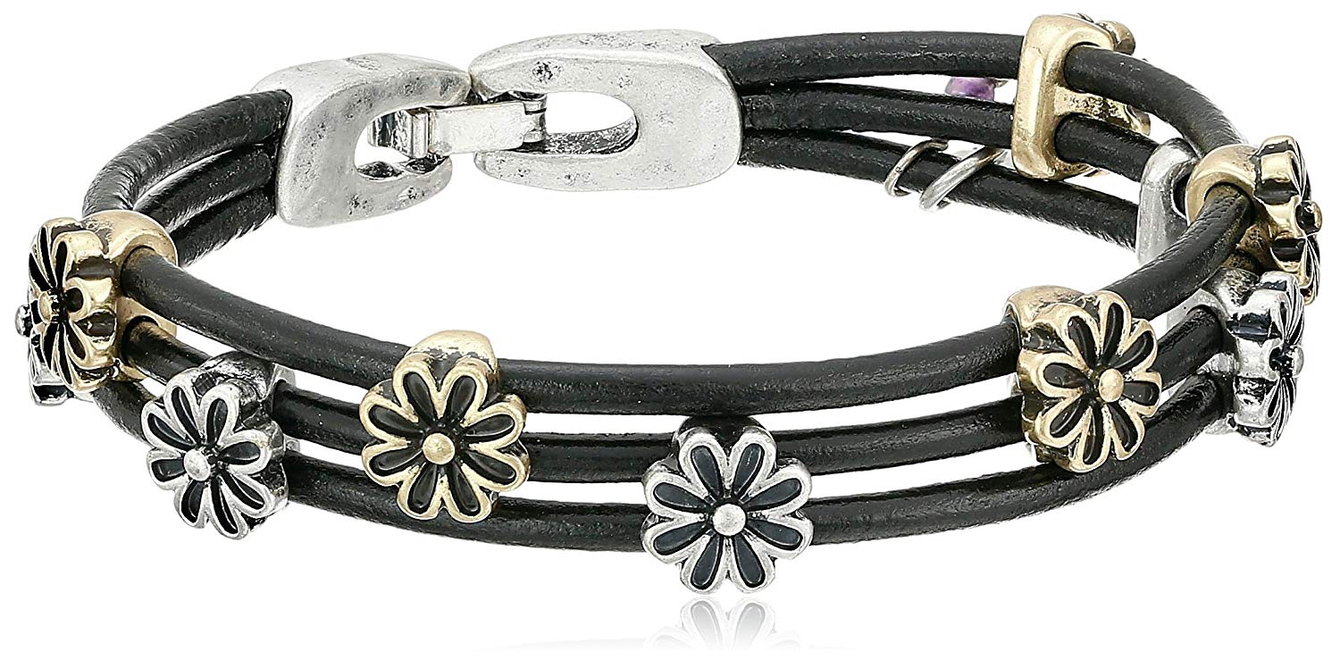 Lucky Brand Womens Two Tone Flower Charm Bracelet
