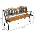 thumbnail image 3 of 49.5" Wood Outdoor Bench with Iron Frame and Wave Pattern, Patio Garden Bench, Loveseat Porch Bench for Park, Yard, Lawn, Balcony, Backyard, 3 of 8