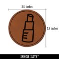 thumbnail image 2 of Lipstick Gloss Makeup Doodle 2.5" Faux Leather Round Engraved Iron-On Patch - Brown, 2 of 6