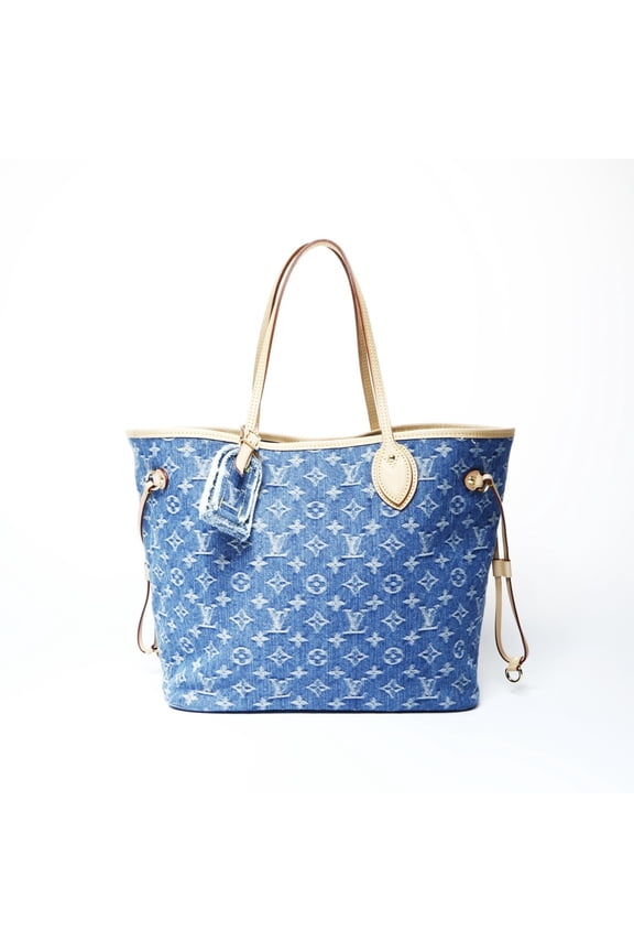 Pre-Owned Louis Vuitton Neverfull MM Denim Monogram Tote Bag, Blue (Good)