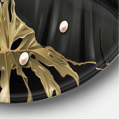 Designart 'Gold and Black Tropical Leaves III' Modern Circle Metal Wall Art 29x29 - Disc of 29