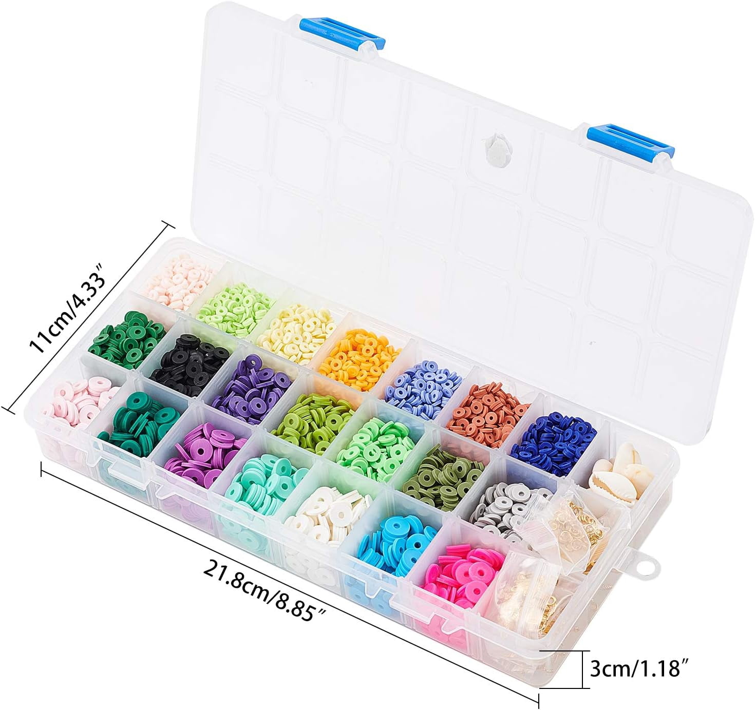 Handmade Polymer Clay Beads 6900 Pcs 3 Sizes 7 Colors Flat Round Spacer Beads with Alloy Pendants and Cowrie Shell Beads for DIY Jewelry Necklace Bracelet Earring Craft Making Mixed Color
