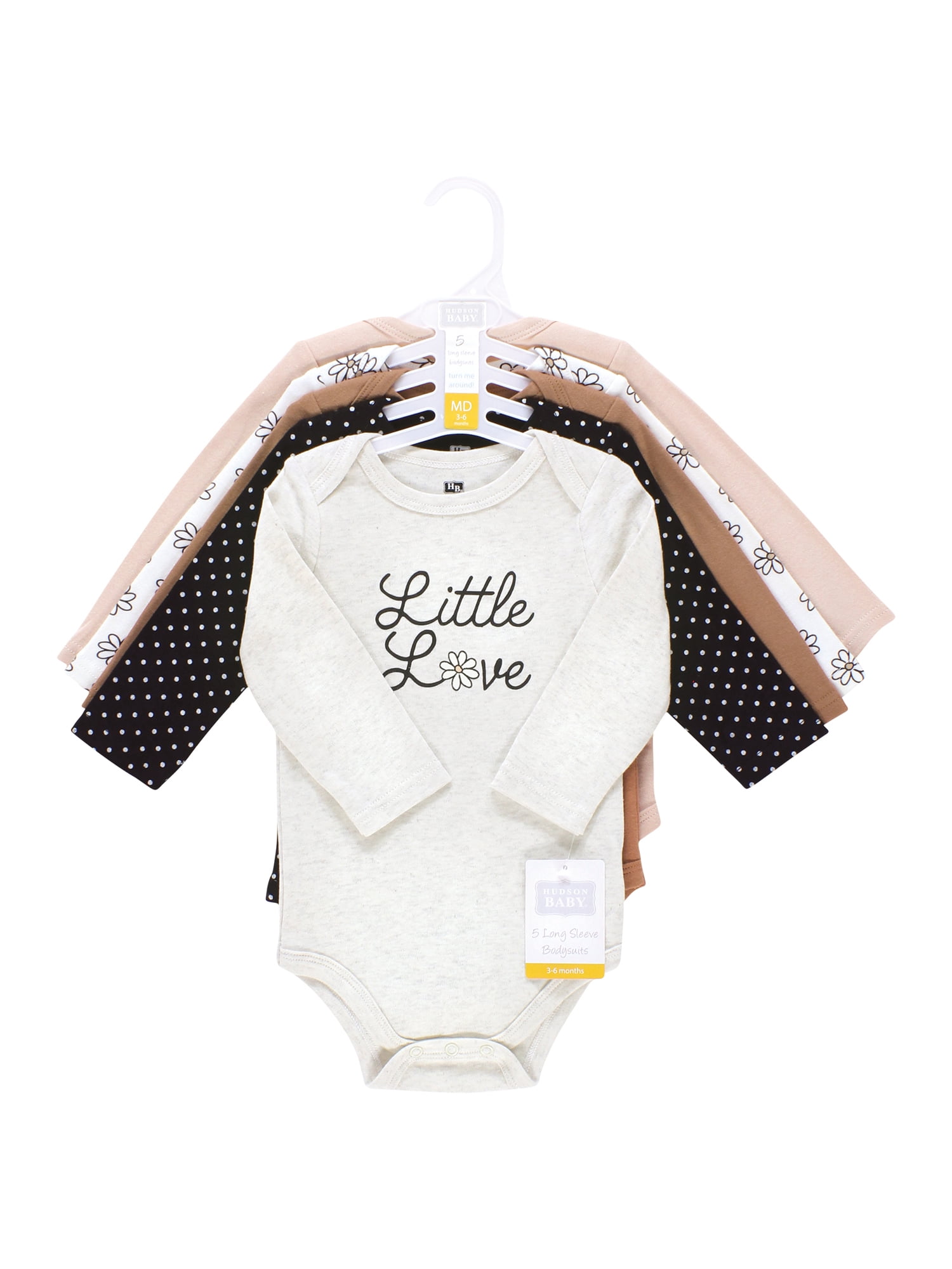 Hudson Baby Cotton Long-Sleeve Bodysuits, 5-Pack, Newborn- 24 Months