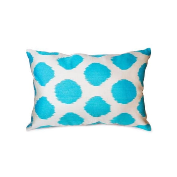 Oreiller Ikat en Velours de Soie, Aqua - 15 x 24 Po.