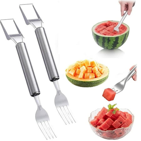 

2025 Upgrade 2 In 1 Stainless Steel Fruit Cutter，Dual Head Fruit Forks Slicer Knife Stainless Steel Watermelon Fruit Fork Cutter Slicer for Summer Camping Party