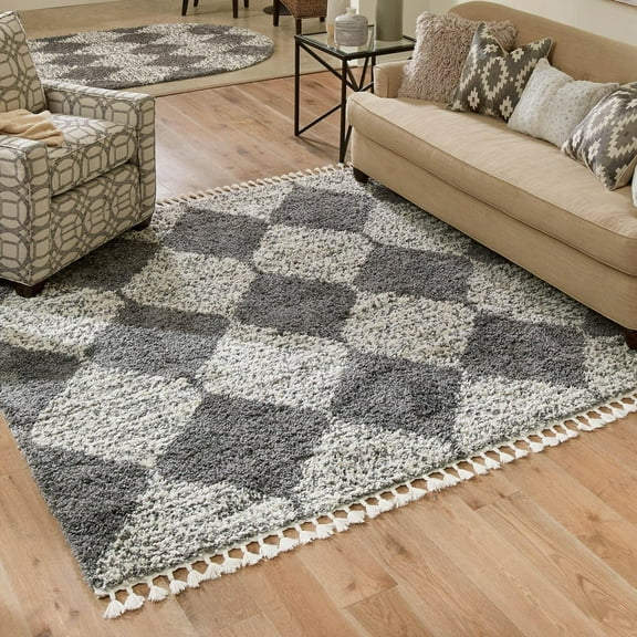 Unique Loom Serenity Shag Collection Area Rug - Soufriere (10' Square Gray/Ivory)