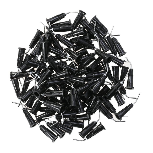 100 agujas dentales de resina con punta doblada, desechables, para limpieza dental (18 g, 1,2 mm, color negro)