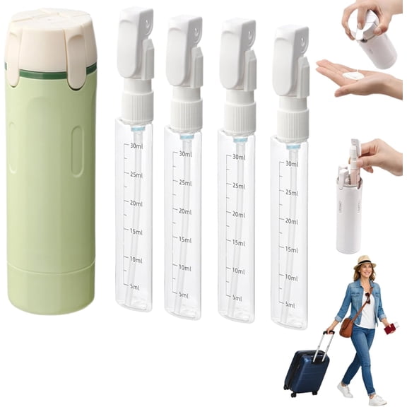 4-in-1 Travel Dispenser Bottle for Toiletries Portable Cosmetic Shampoo Storage Lotion Compact Plastic Container Wholesale Easy Press Smooth Flow(Green)