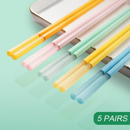 

5 Pairs Reusable Fiberglass Chopsticks Clear Flower End Heat-Resistant Chopstick