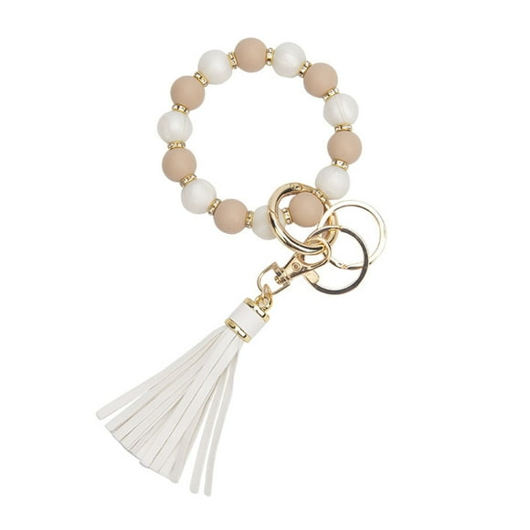 Silicone Beaded Bracelet Wrist Keychain Hanging Ornament European PU Tassel Hand Chain & Key Ring