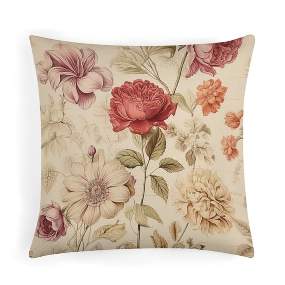 Cushion Covers Vintage Elegant Rustic Floral Botanical French Pillowcase Farm Decorations Pillow Case 16"x16" Pillowsfor Sofa Couch Colorful Shabby Flowers Bed Throw Pillows