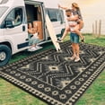 thumbnail image 2 of Garvee 8'x10' Outdoor Rug Waterproof Plastic Straw Rug, Reversible Camping Rugs Camping RV Mat Outside Vintage Diamond Carpet for Patio Deck Backyard Beach Picnic, Coffee, 2 of 6
