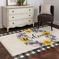 thumbnail image 4 of Welcome Washable Area Rugs 2.7'x5', Vintage Purple Yellow Floral Wreath Linen Texture Low Pile Throw Living Room Rug Non-Slip Sturdy Edge Binding Carpet for Indoor Entryway Bedside Kitchen, 4 of 9