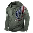 thumbnail image 2 of Men's American Flag Hoodie Outdoor Military Tactical Hooded Sweatshirt Graphic Laceup Pullover Army Green M, 2 of 4