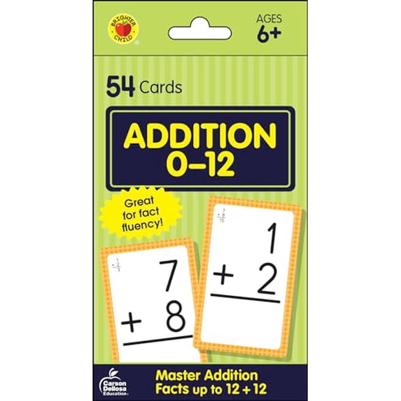 Pre-Owned Brighter Child Addition 0 to 12 Flash Cards Grade 1-3 (54 cards)