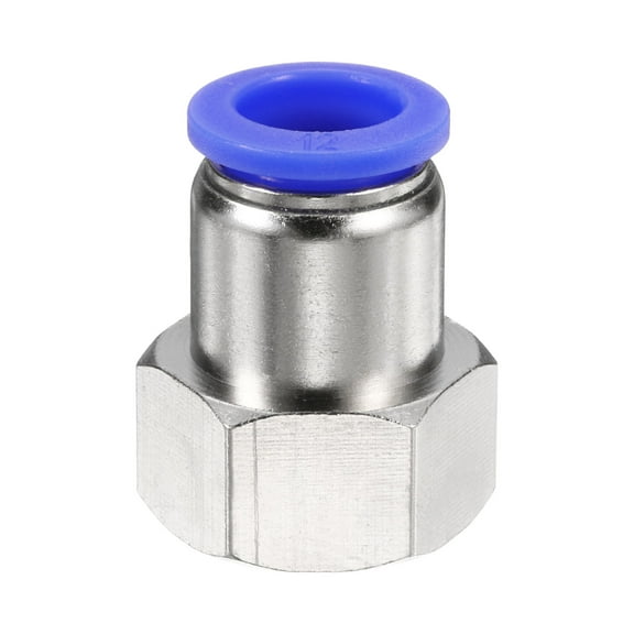 Uxcell Push to Connect Fittings 12mm Tube OD x 1/2" NPT Thread Female Straight Pneumatic Tube Fittings PCF12-N04 Quick Connect Air Line Fittings Air Hose Fittings, Blue
