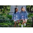 thumbnail image 6 of Barbie Little Girls' Long Sleeve Fashion Denim Jacket with Patch Appliques Medium Wash Blue with Barbie Rainbow and Cupcake Patches, 6 of 16