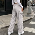 thumbnail image 4 of Axiiglly Cargo Pants for Women, Casual Drawstring Elastic Waist Silver Work Pants with Multi Pockets, Baggy Stretchy Straight Leg Hiking Streetwear, XXS-2XL, 4 of 9