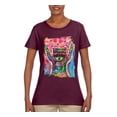 thumbnail image 3 of Dean Russo Cosmic Trash Panda Animal Lover Womens Graphic T-Shirt, Maroon, X-Large, 3 of 6