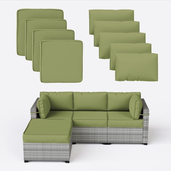 Snubbull Patio Furniture Cushions, Replacement Outdoor Cushions for 4-Seat Sectional Sofa,Waterproof & Zipped, Light Green