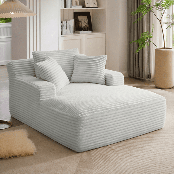 Tulib 49.2" Oversized Chaise Lounge Chair, 2-Seat Corduroy Upholstered Lounge Sofa with High-Density Foam Cushioning, No Assembly Required, Modern Indoor Couch, Light Grey