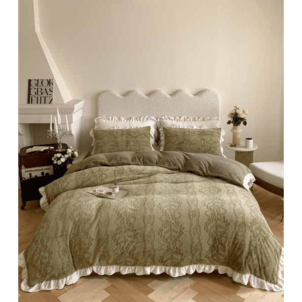 Xiao Hua Juego de sábanas, juego de sábanas y fundas de almohada, juego de cama individual, ropa de cama de hotel, decoración del hogar (verde)