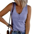 thumbnail image 2 of AWZXDE Women's V-Neck Wide Strap Fashion Street Party Sleeveless Button Vertical Strip Corduroy Casual Tank Top Shirt T-Shirt Purple,L, 2 of 8