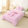 thumbnail image 2 of Manfei Pink Watercolor Bow Letter J Twin Comforter Sets for Girls, Cute Initial Bows Bedding Set, Pink Reversible, 2 Pieces, 2 of 6
