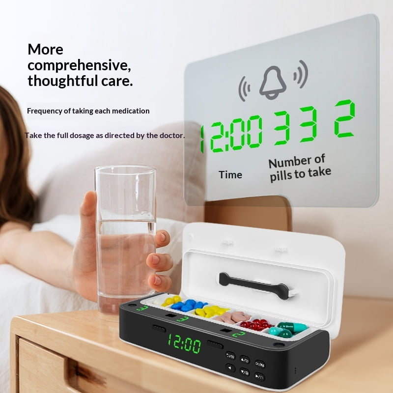Pill Dispenser with Alarm, Daily Medicine Pill Organizer with up to 7 Alarms A Day,Smart Pill Box 6 Compartments, Christmas Thanksgiving Gift Pill Reminder for Elderly