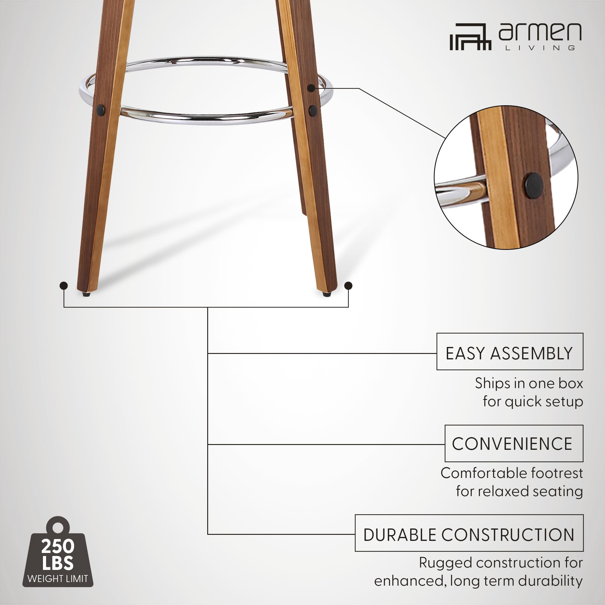 Shelly 26" Counter Height Swivel Brown Faux Leather and Walnut Wood Bar Stool - Set of 4