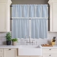 thumbnail image 4 of 3 Piece Kitchen Curtains and Valances Set Blue Striped Cafe Curtains 24 Inch Length Modern Simple Farmhouse Beige Vintage Valance & Tier Curtain for Living Room Bedroom Small Window 54"x18"+27"x24"*2, 4 of 6