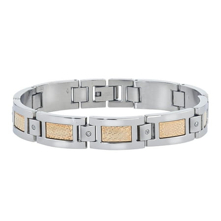 Mens Diamond Bracelet with 18k Yellow Gold Accent (0.12cts, H-I I3)