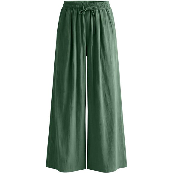 Wide Leg Pants for Women Solid Color Drawstring Casual High Waist Flowy Straight Leg Summer Baggy Workout Trousers