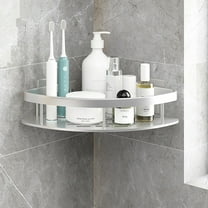 Shower Basket Corner Shower Organizer, No Drilling Shower Shelf Suction Cup Adhesive, Wall Mounted Space Aluminum for Kitchen Bathroom