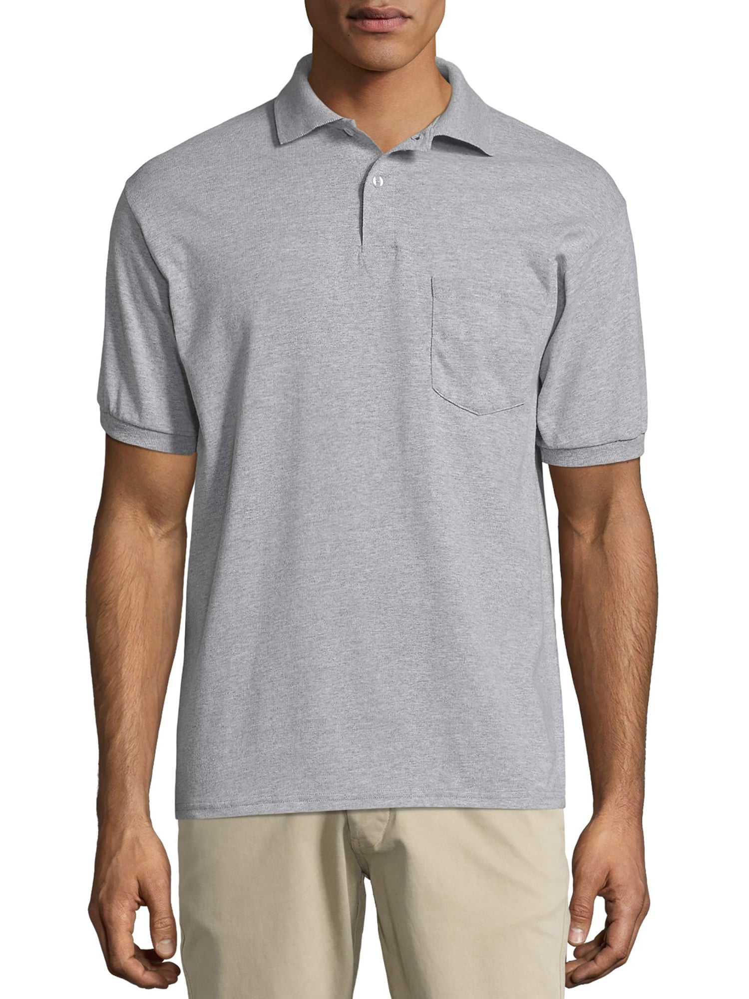 Hanes Men's Ecosmart Jersey Polo Shirt with Pocket - Walmart.com