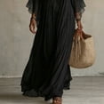 thumbnail image 4 of Women Boho Lace V Neck Flowy Maxi Dress, Bell Sleeve Loose Tiered Long Beach Cover Up Dress, Casual Summer Vacation Holiday Sundress for Travel,Black,2XL, 4 of 6