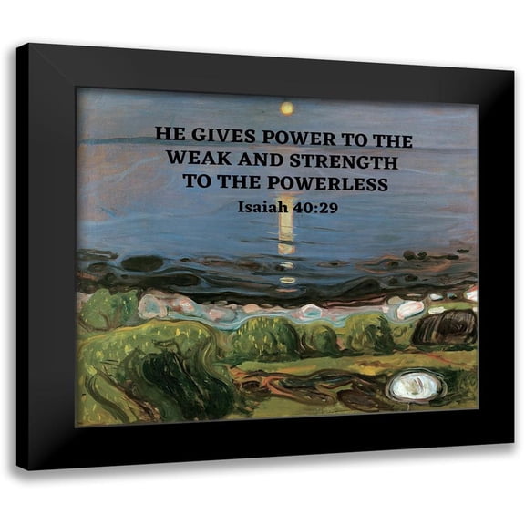 ArtsyQuotes 13x12 Black Modern Framed Museum Art Print Titled - Bible Verse Quote Isaiah 40:29, Edvard Munch - Summer Night by the Beach