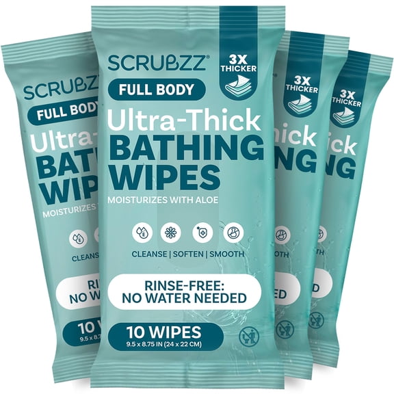 Extra Large Adult Bathing Wipes - Disposable Body Cleansing Wipes for Men, Women & Elderly - Great for Gym, Camping, Post Surgery - No Rinse Shower Bath Wipes - 40 Count