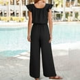thumbnail image 4 of Jumpsuits For Women Summer Ruffle Sleeves Round Neck Rompers Drawstring Overalls With Pockets Black, 4 of 8