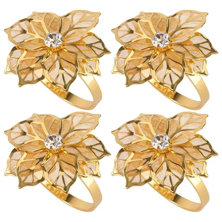 

12PCS Decorative Alloy Napkin Ring Flower Napkin Holder Wedding Party Dinner Table Decor (Golden)