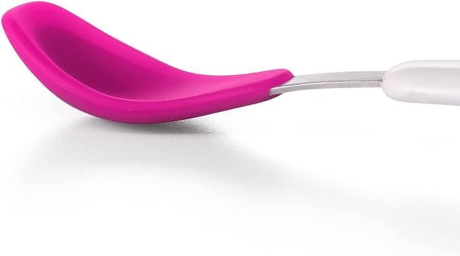 OXO Tot - Feeding Spoon Set - Soft Silicone Edge on Spoon - Baby Toddler Feeding Utensils - Pink