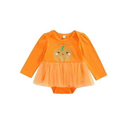 

Canis Cute Halloween Romper Dress for Infant Girls with Orange Printing Tutu Skirt
