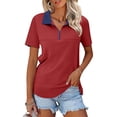 thumbnail image 2 of Soyumi Women's Short Sleeve Golf Tennis Polo Shirts V Neck Collared Workout Tops UV Protection Tennis Golf Shirt Business Casual Loose Collared V Neck Top, Wine, 2 of 9
