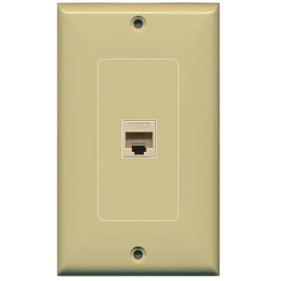 RiteAV Decorative 1 Gang 1 Port Cat6 Wall Plate - Ivory/Ivory - Bracket Included