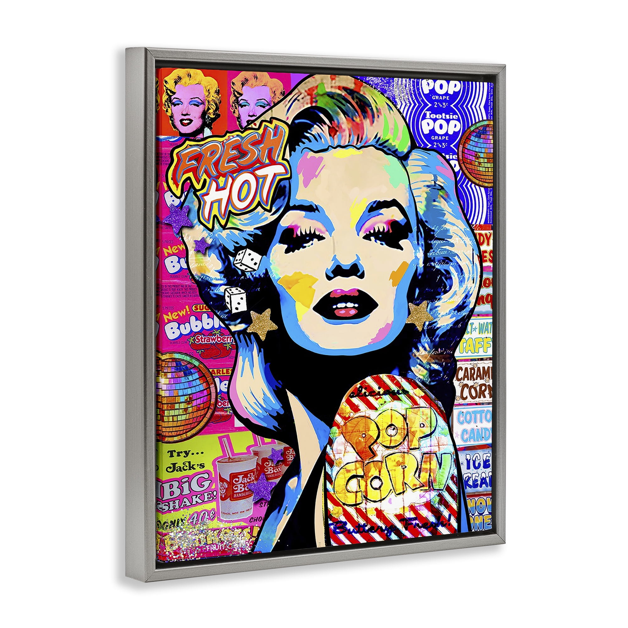 Stupell Industries Groovy Pop Style Marilyn Abstract Painting Gray Floater Framed Canvas Art Print Wall Art, 17 x 21